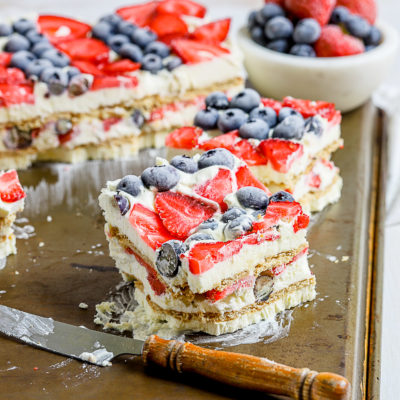 Red, White and Blueberry No Bake Icebox Cake