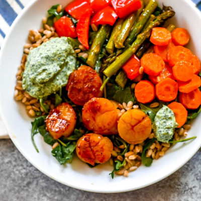 Greens and Grains Scallop Bowls