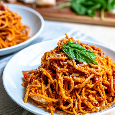 Lightened-Up Sun Dried Tomato Pasta with Grilled Chicken