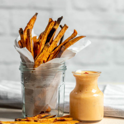 Baked Sweet Potato Fries with Honey Harissa Dipping Sauce