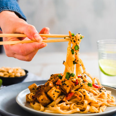 Red Curry Peanut Rice Noodles with Tofu