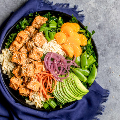 Vegan Asian Sesame Tofu Kale Salad
