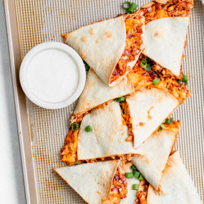 Sheet Pan BBQ Chicken Quesadillas